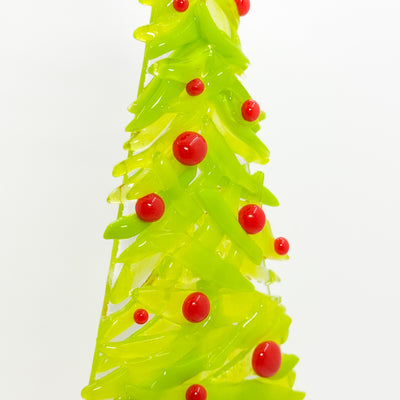 Fused glass Xmas tree green with red balls