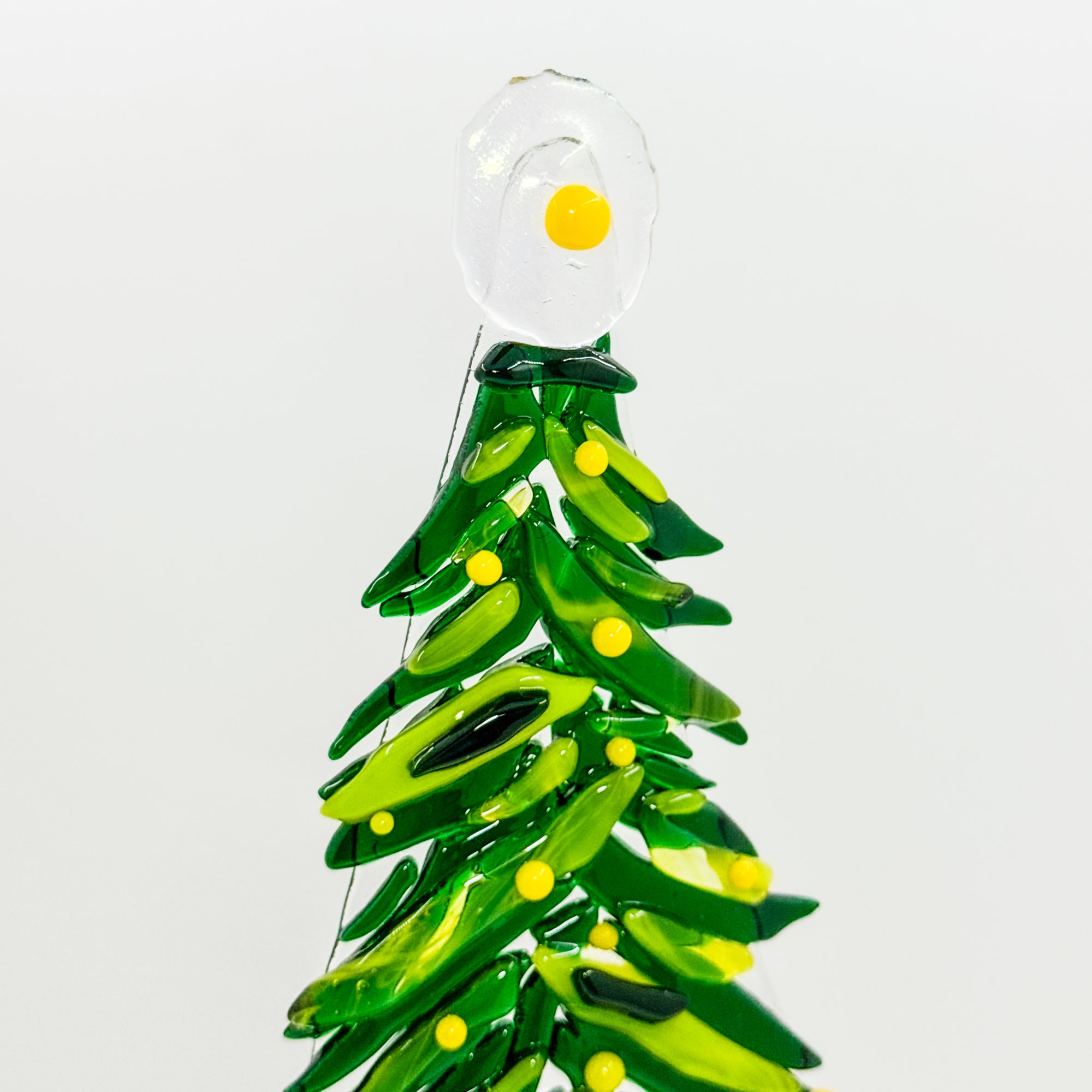Fused glass Xmas tree dark green with yellow balls