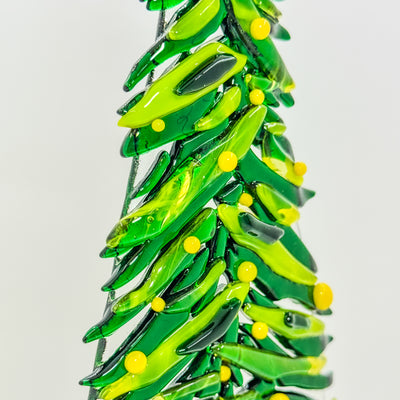 Fused glass Xmas tree dark green with yellow balls