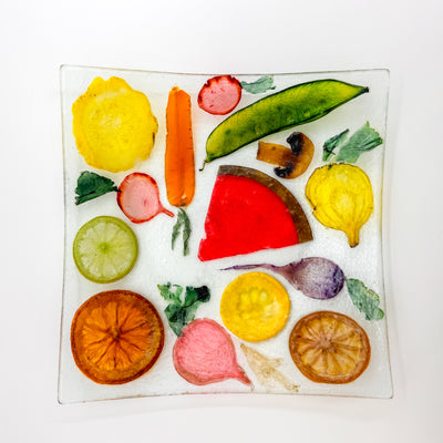 Season's Variety square glass plate