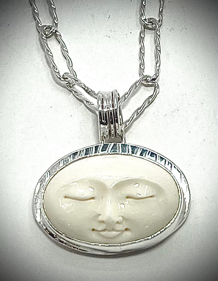 Moon Pendant Necklace on Twisted Hand Made Chain