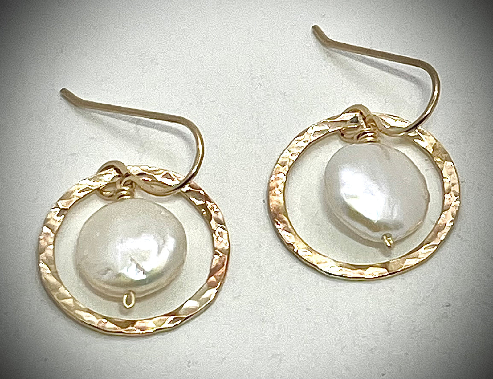 Gold Filled Hoops with White Pearls