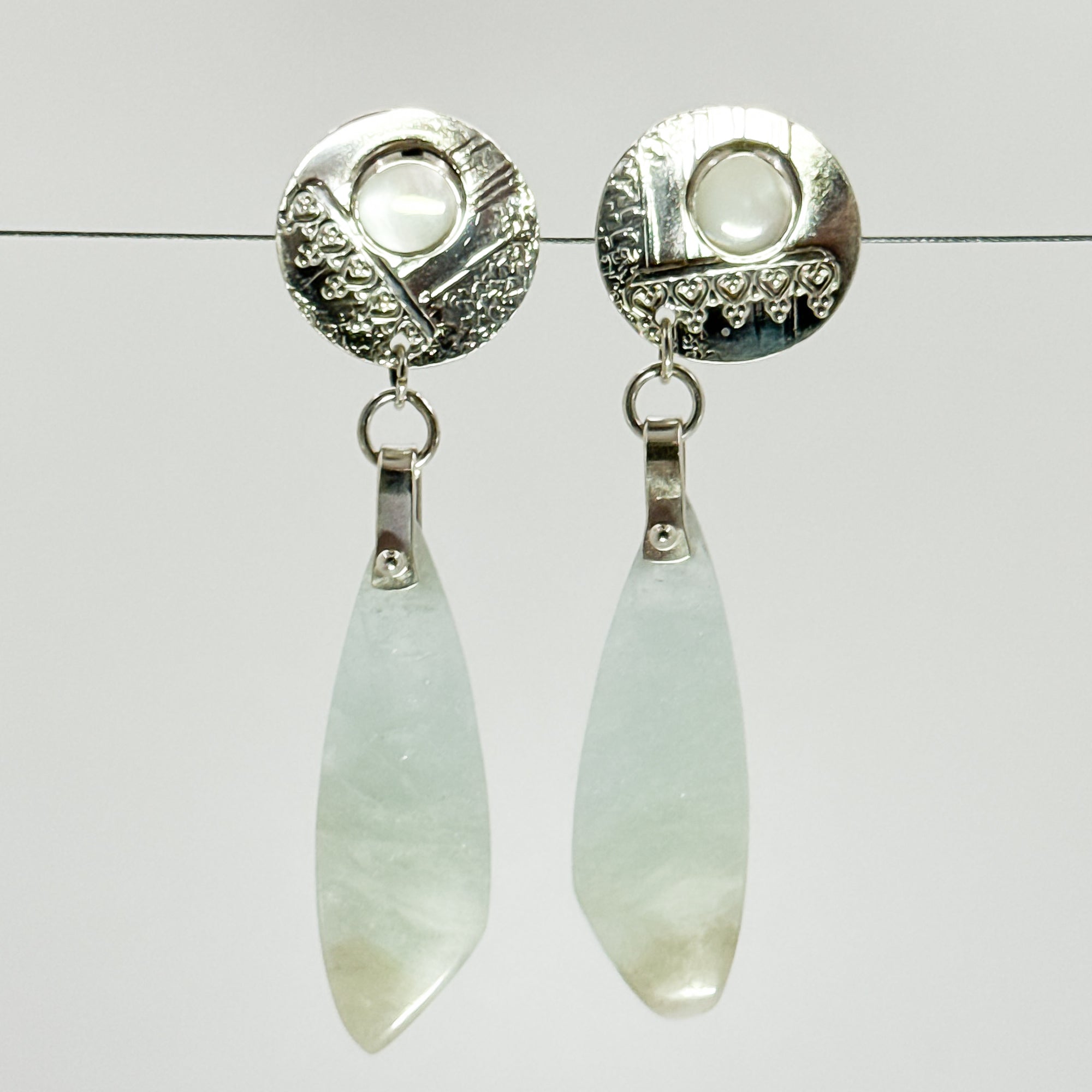 Mother of Pearl post earrings with aquamarine