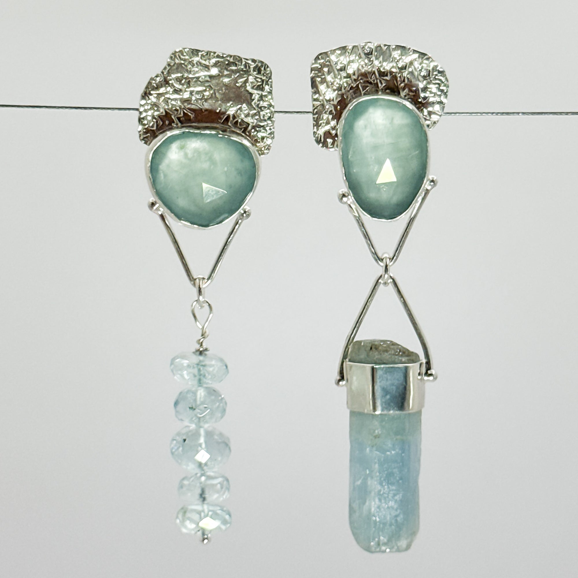 Aquamarine post earrings with aqua crystal and beads