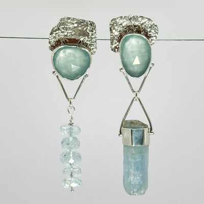 Aquamarine post ears with aqua crystal and beads