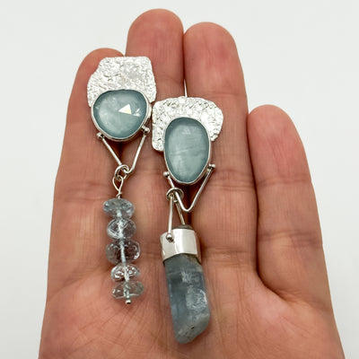 Aquamarine post ears with aqua crystal and beads