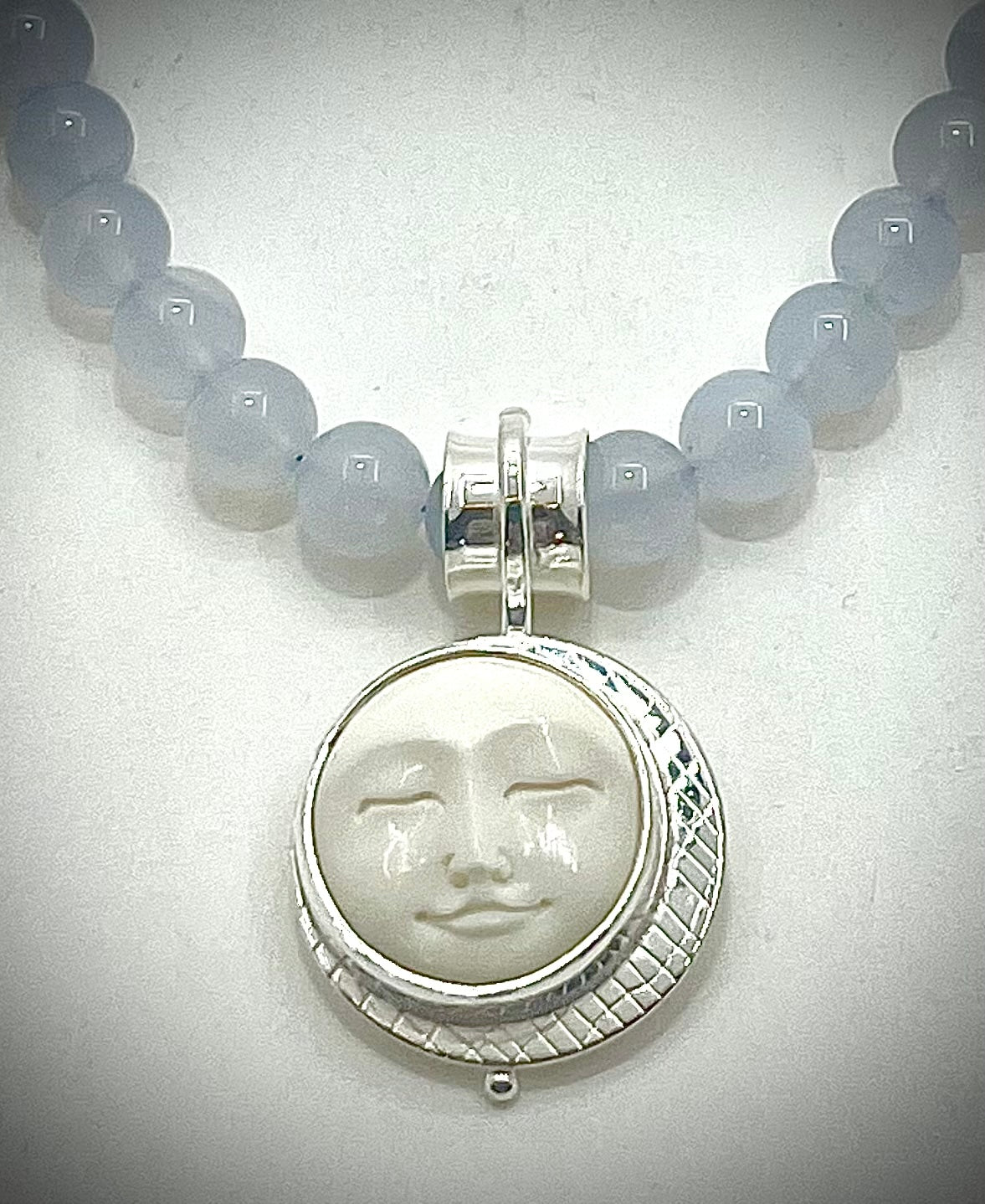 Bone Moon Pendant on Chalcedony Necklace