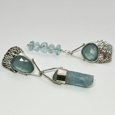 Aquamarine post ears with aqua crystal and beads