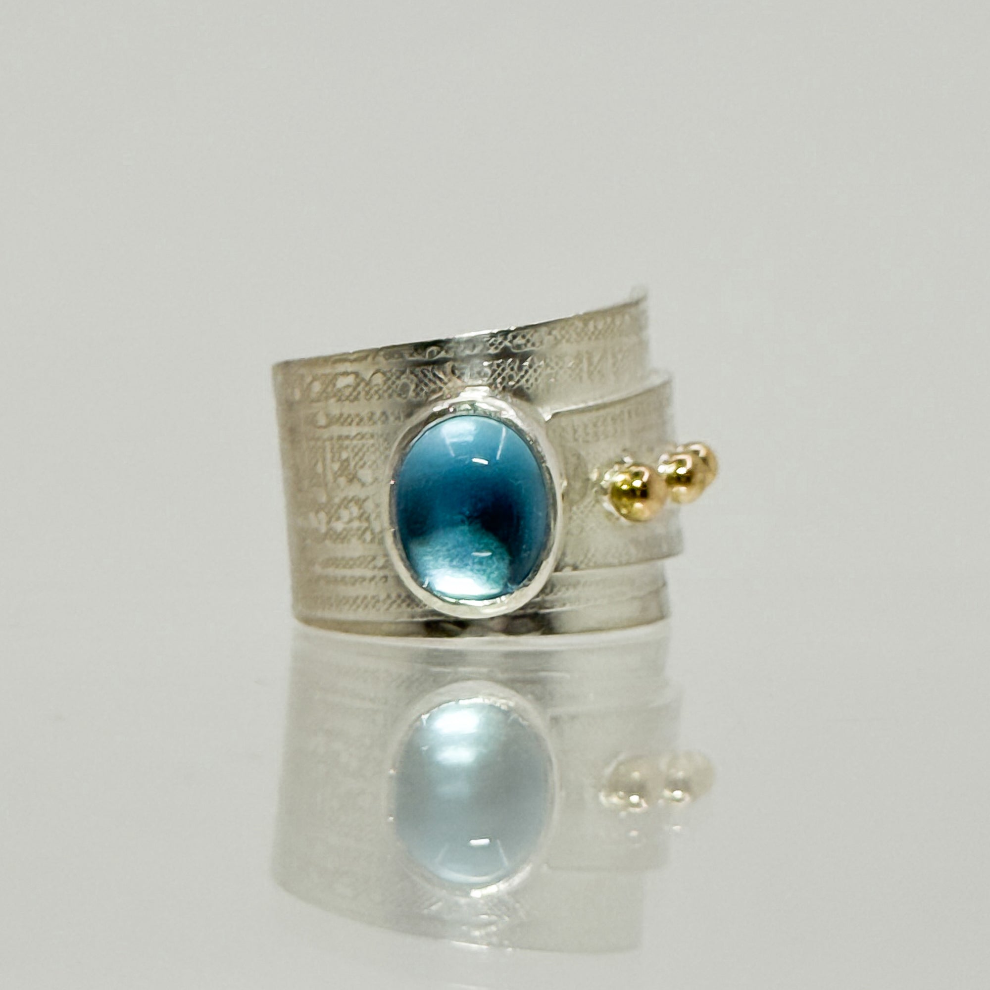 Turkish delight ring with swiss blue topaz