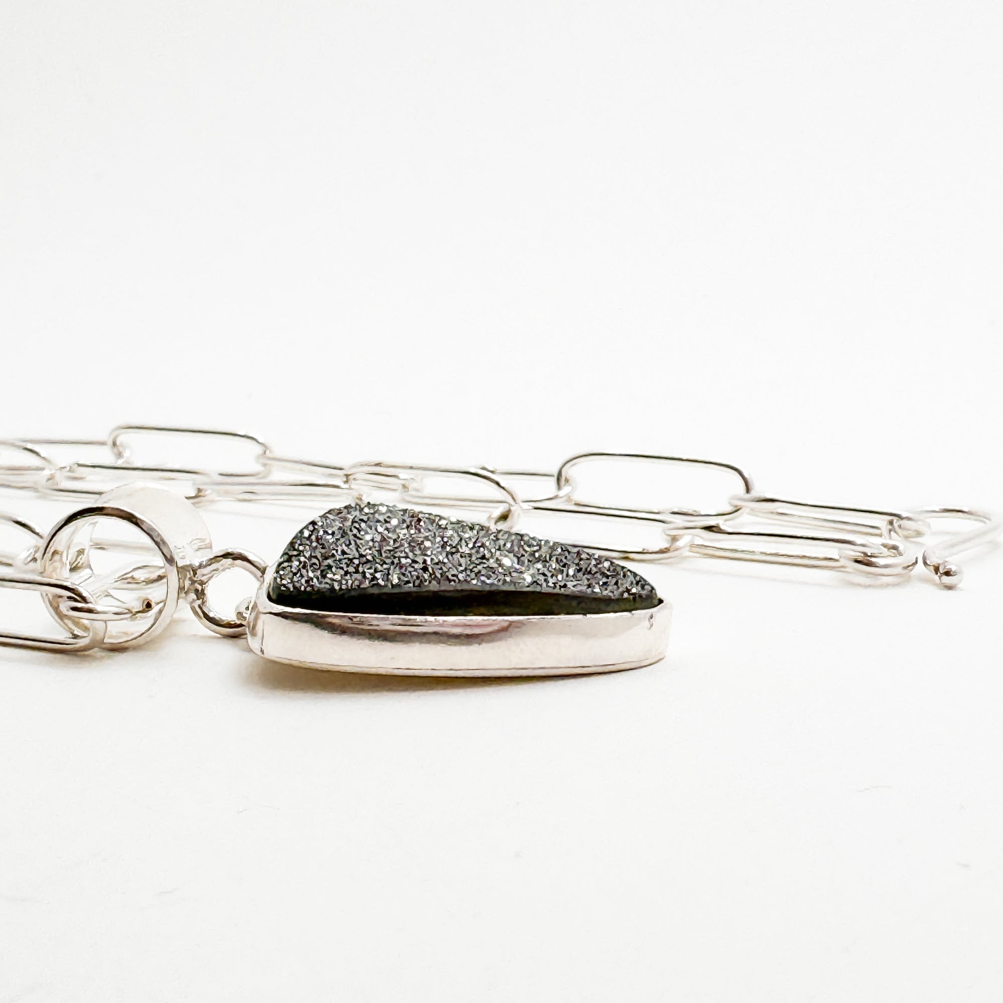 Sterling Silver Psilomelane Triangle Druzy Pendant