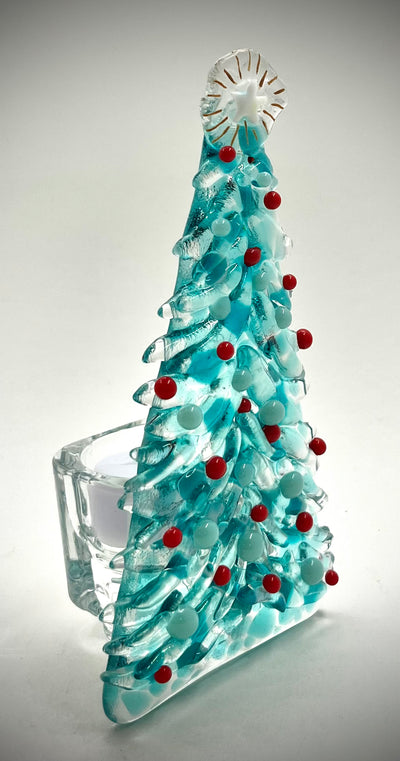 6" Fused Glass Christmas Tree Candle Holders