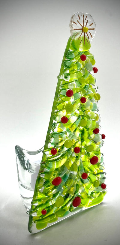 6" Fused Glass Christmas Tree Candle Holders