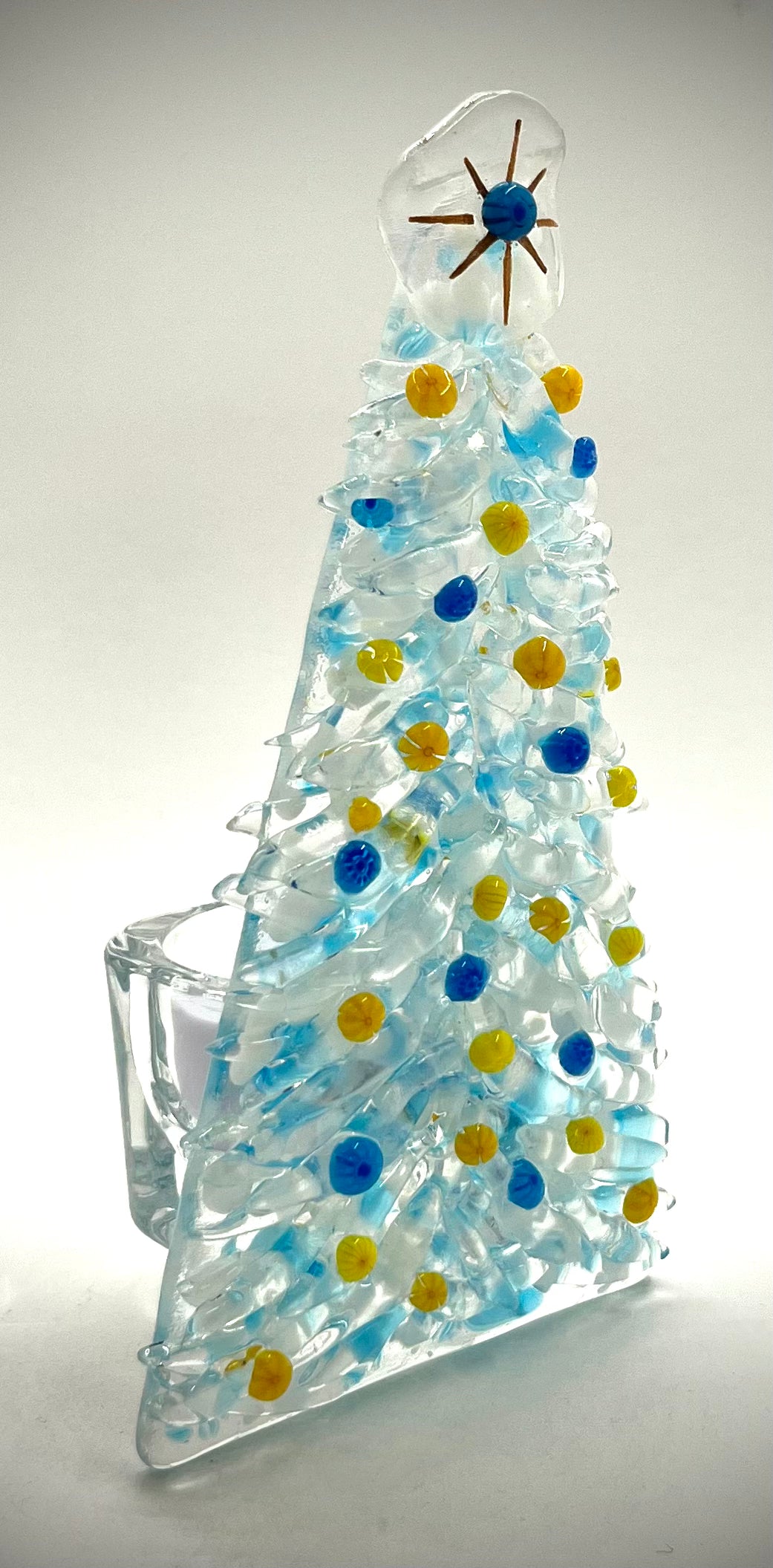 6" Fused Glass Christmas Tree Candle Holders