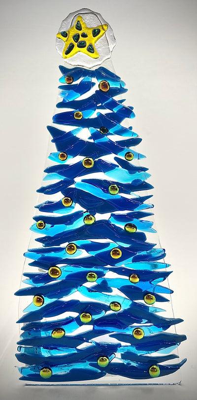 10" Fused Glass Christmas Tree Candle Holders