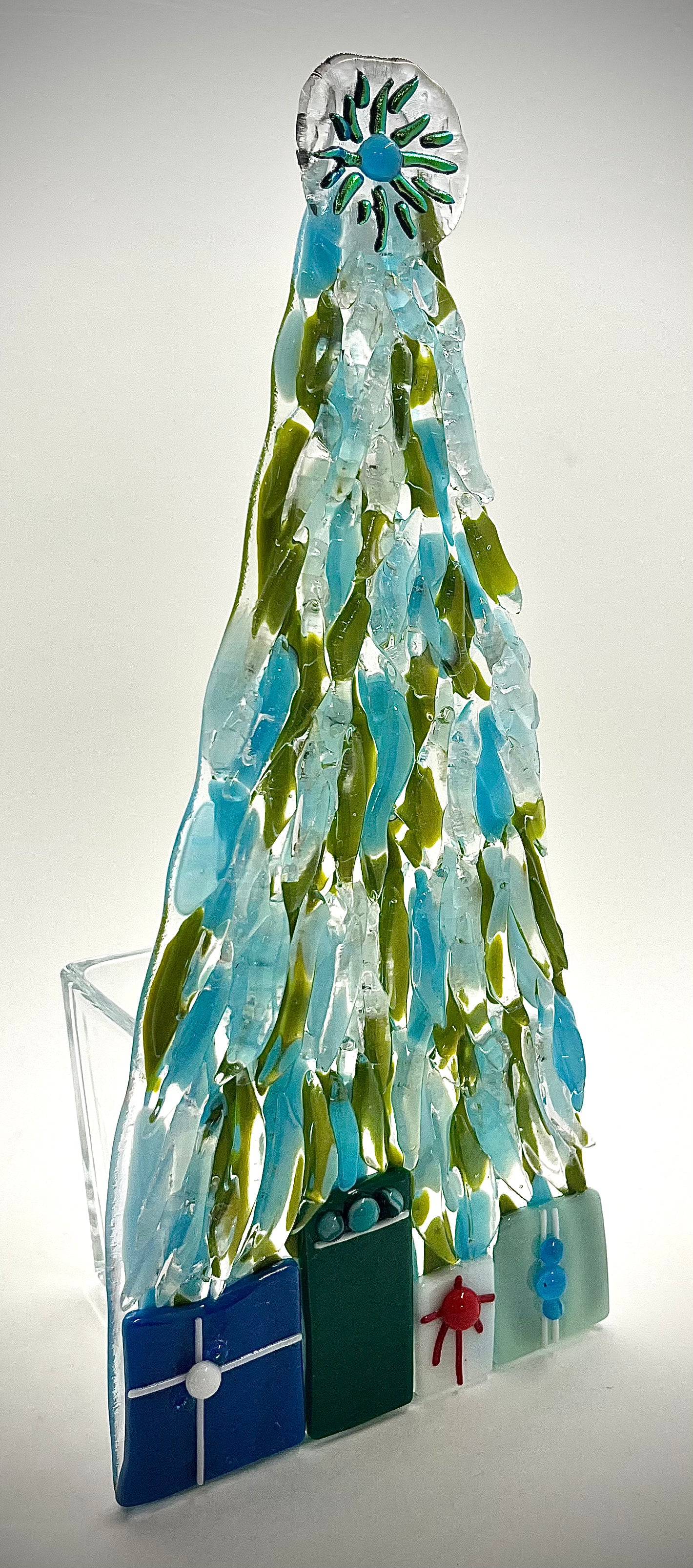 10" Fused Glass Christmas Tree Candle Holders