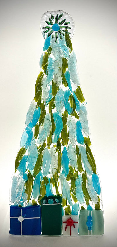 10" Fused Glass Christmas Tree Candle Holders