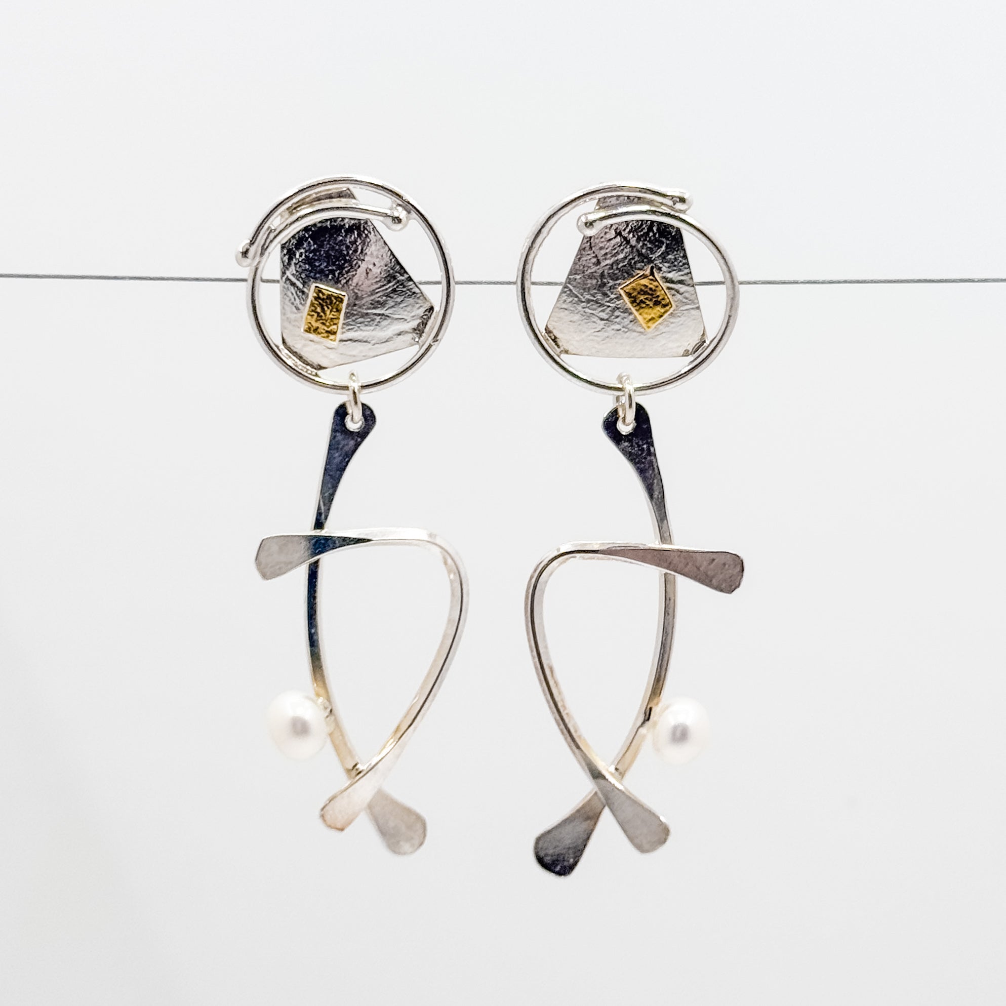 Asian Graphic earrings with white pearl