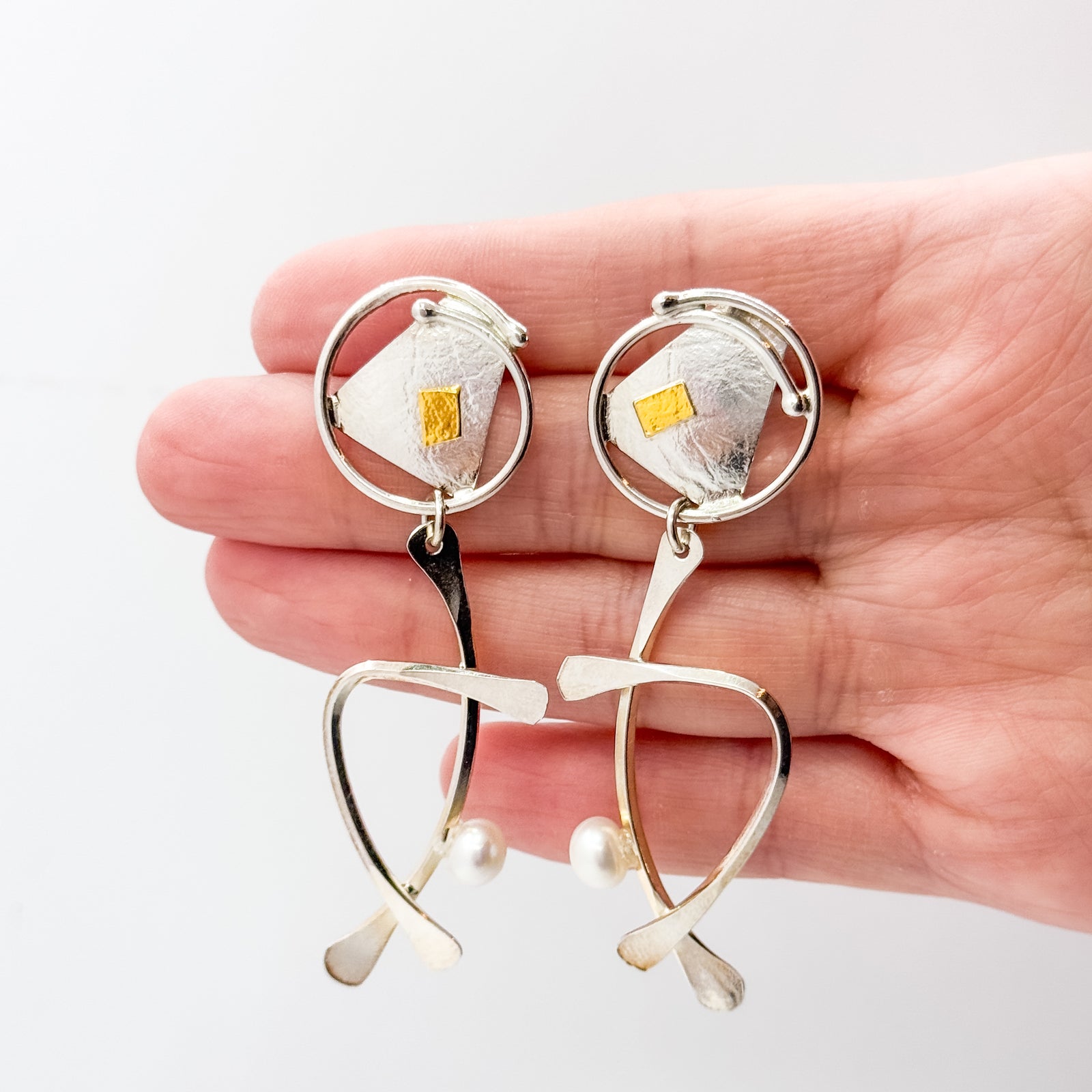 Asian Graphic earrings with white pearl