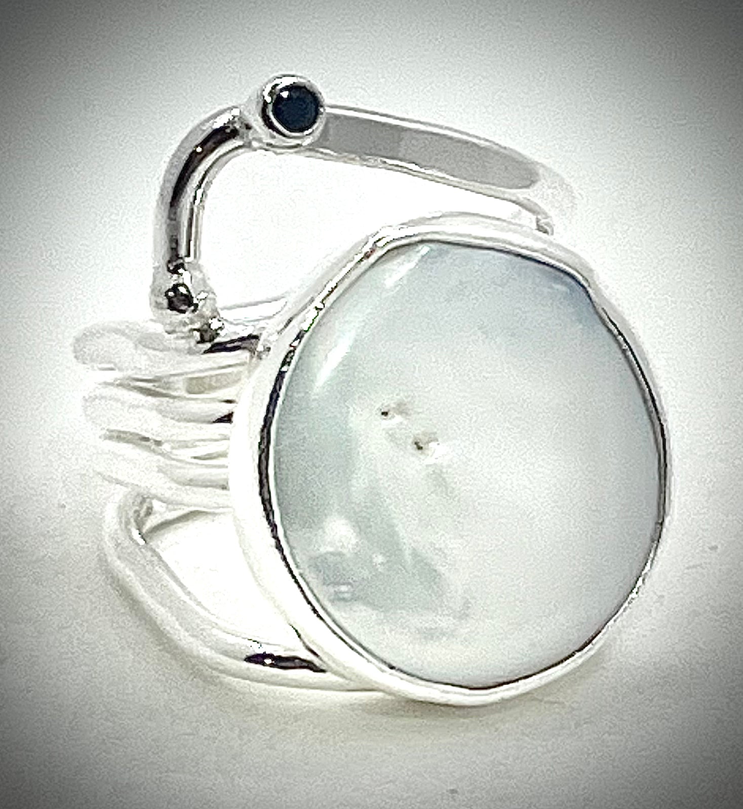 White Coin Pearl and Sapphire Ring