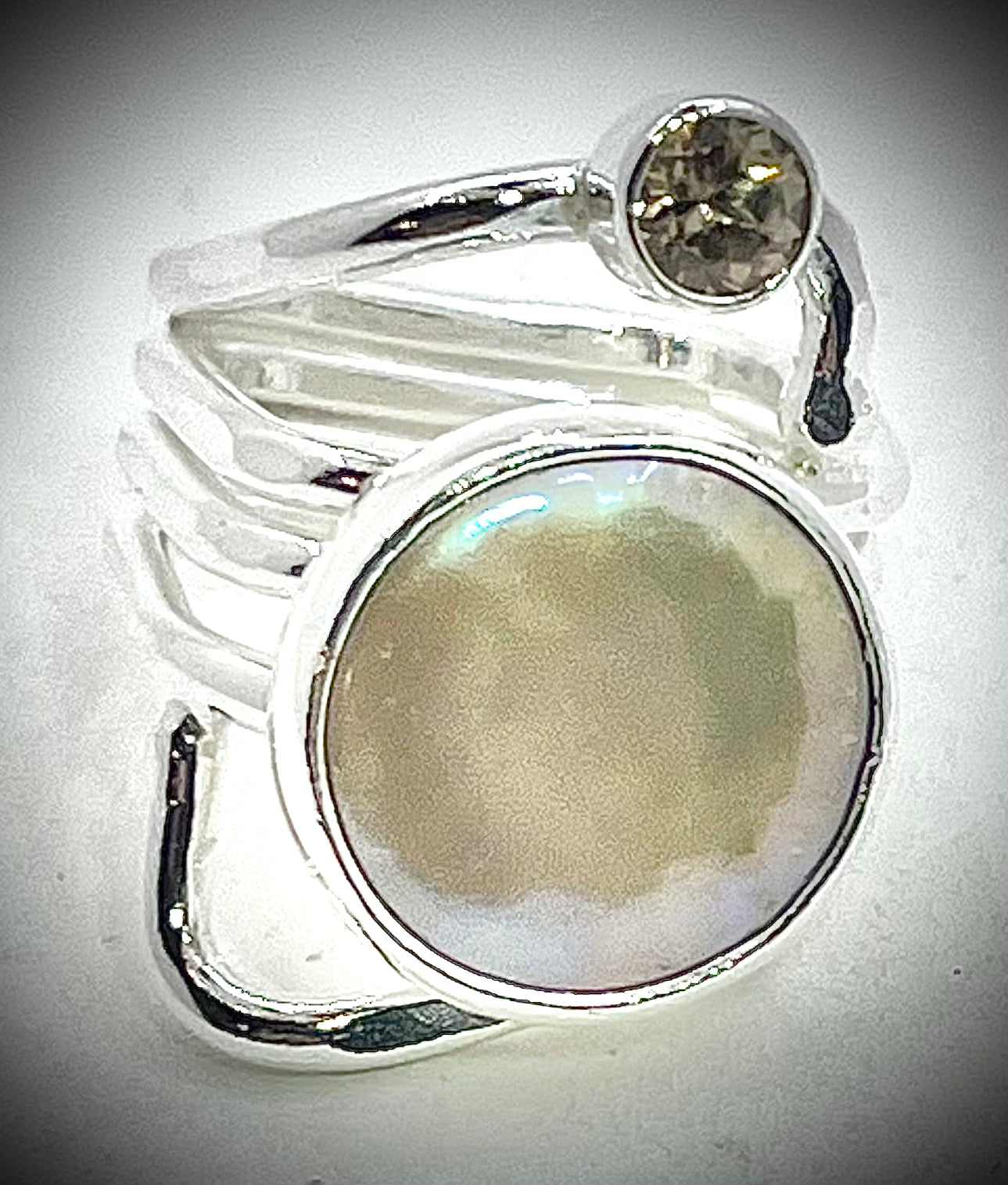 Champagne Coin Pearl and Champagne Zircon Ring