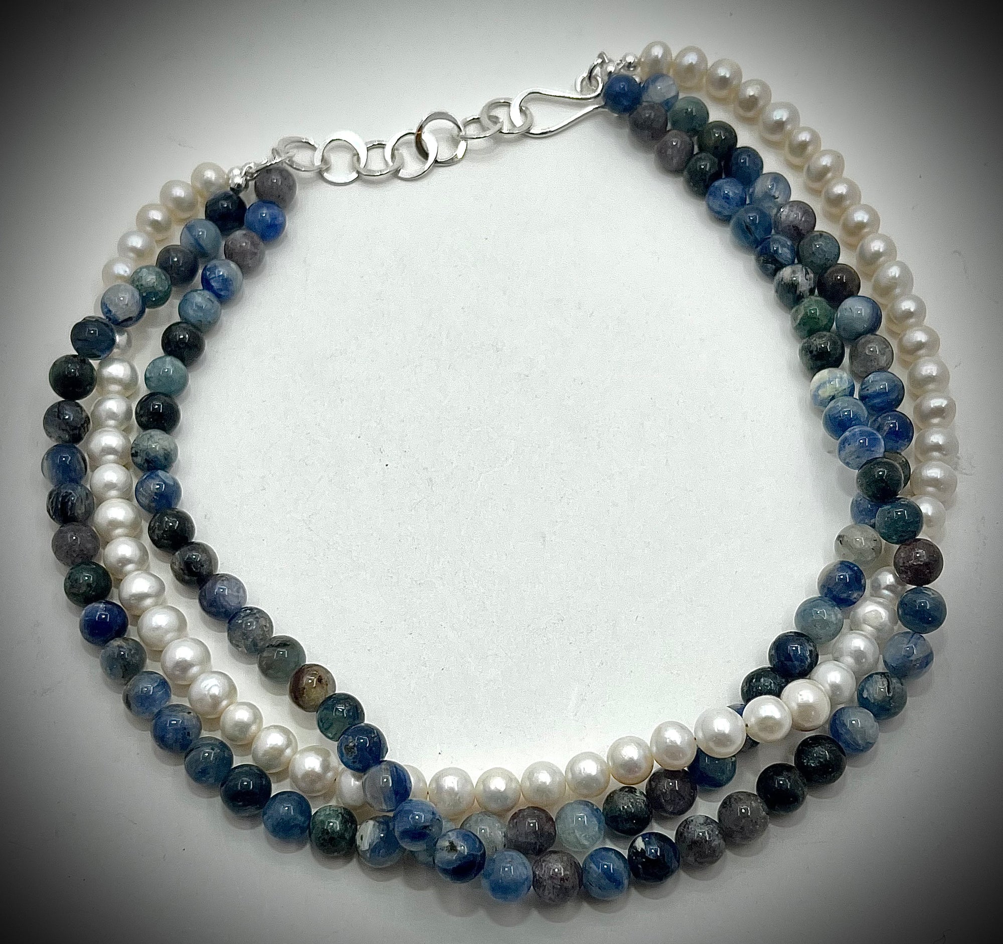Triple Strand Labradorite Pearl Necklace