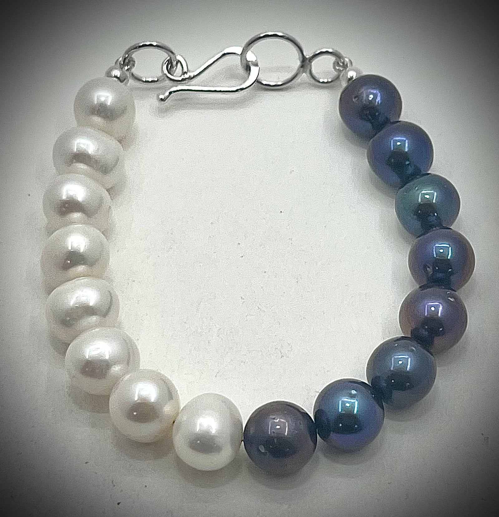 Peacock and White Pearl Bracelet