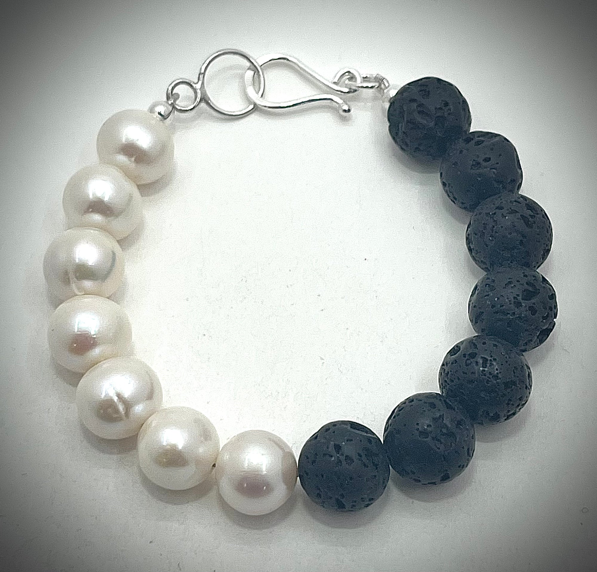 Black Lava White Pearl Bracelet