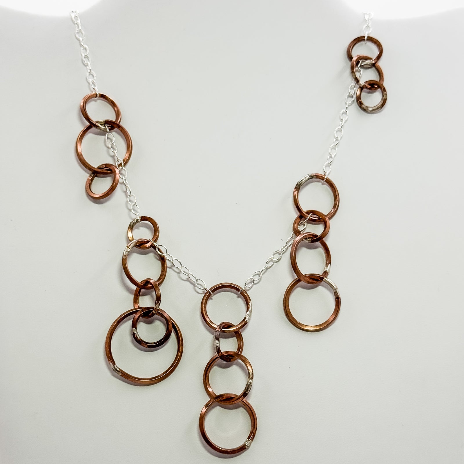 Silver gypsy necklace with copper circles
