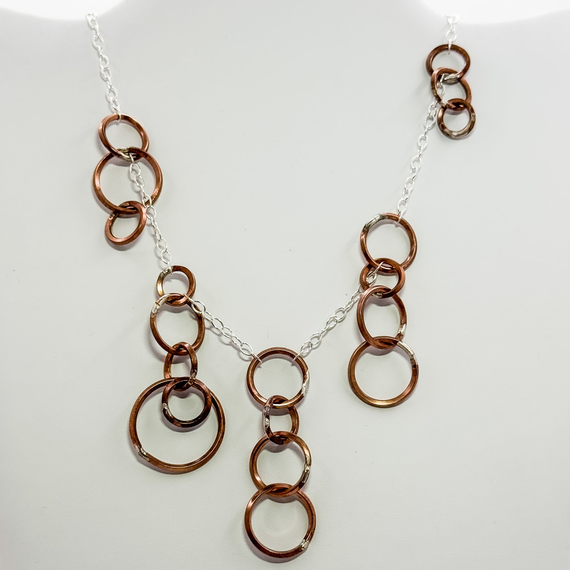 Silver gypsy necklace with copper circles
