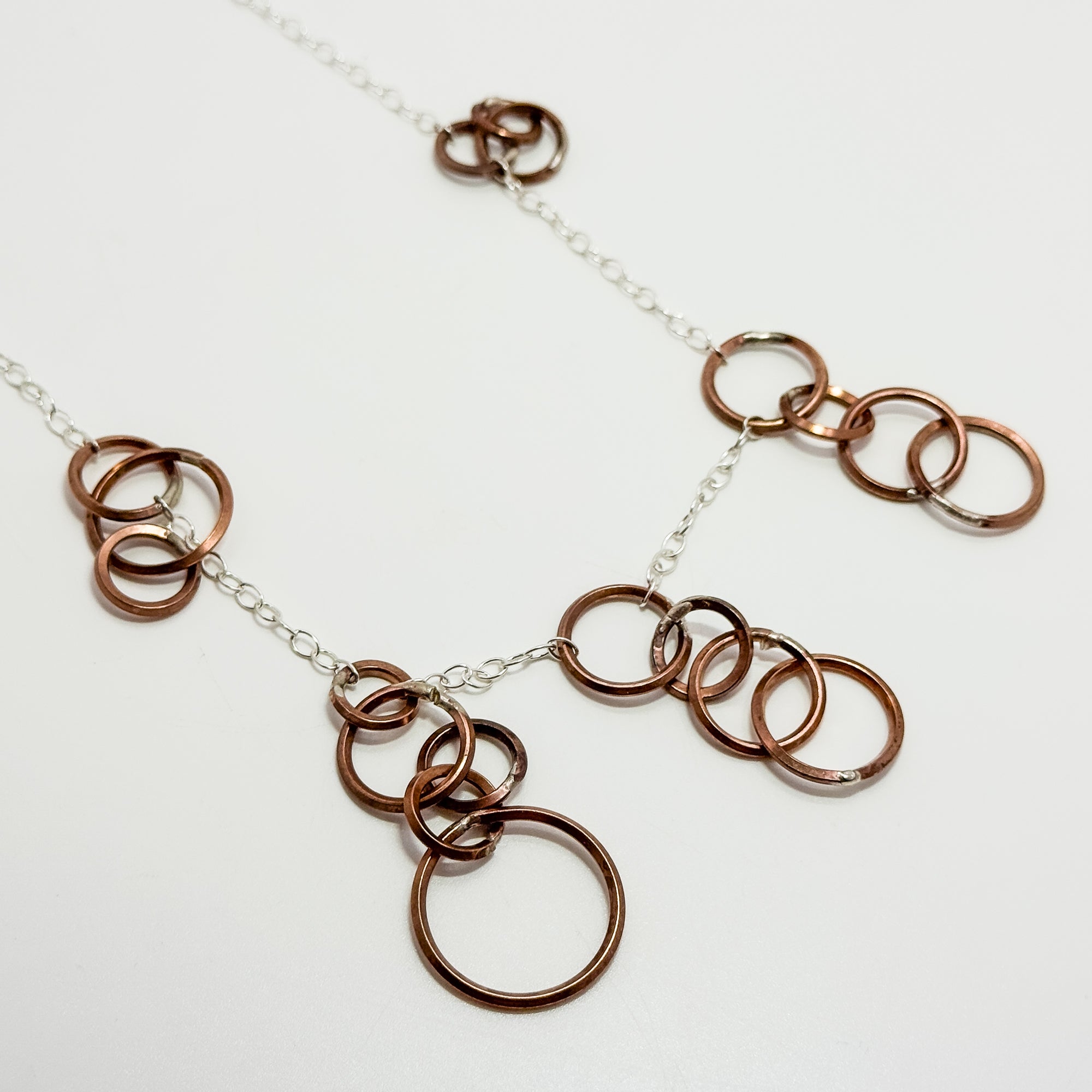 Silver gypsy necklace with copper circles
