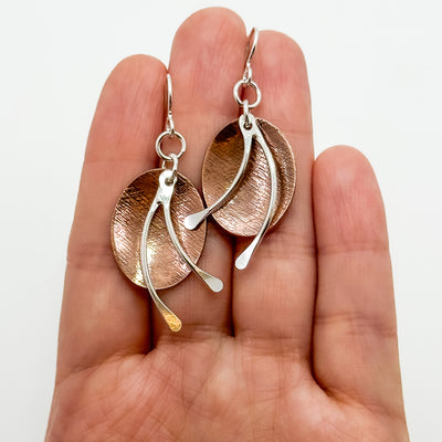 Copper ovals with silver short dangles