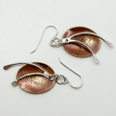 Copper ovals with silver short dangles