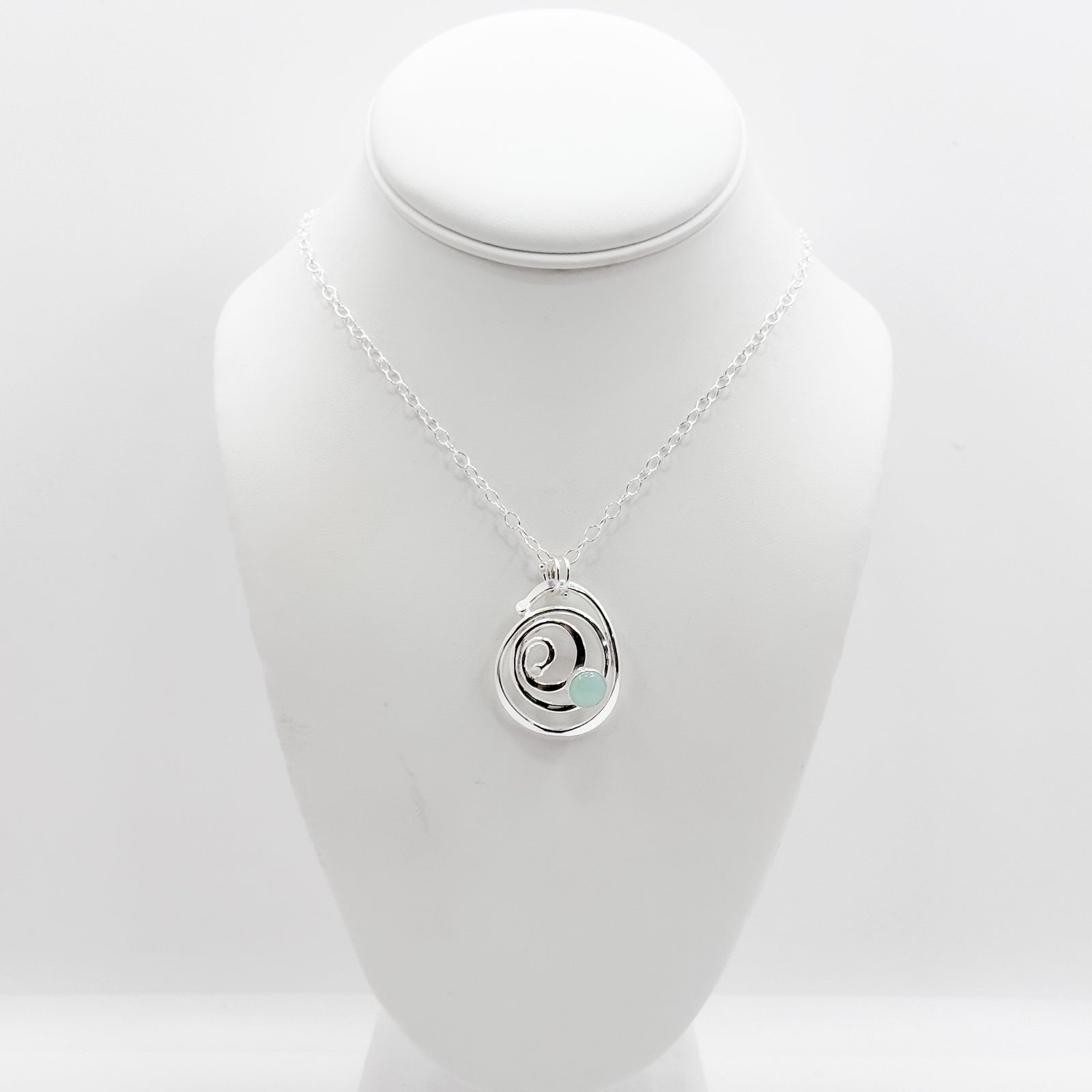 Domed spiral pendant with chalcedony