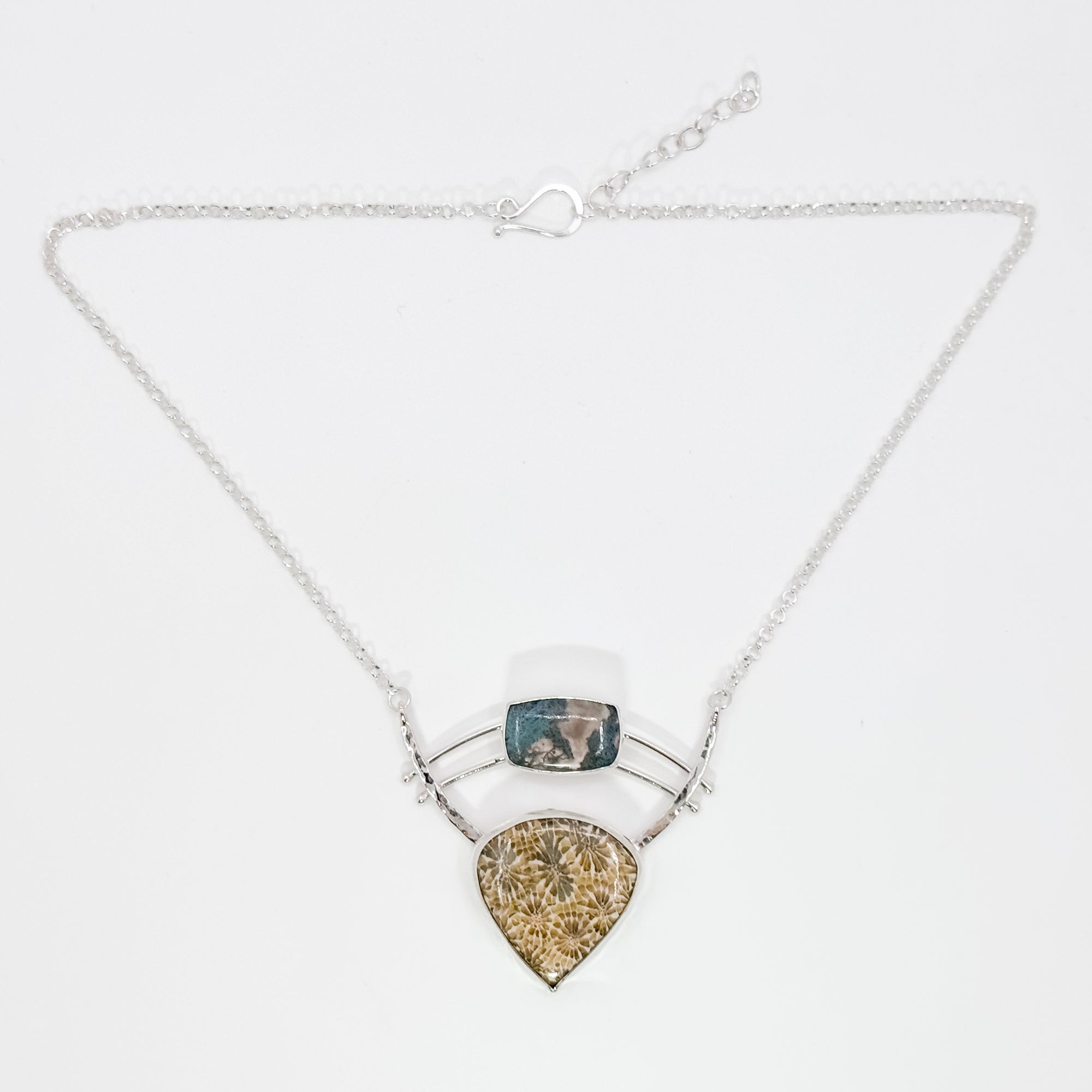 Jovie Choker with Fossilized Coral & blue moss Agate necklace