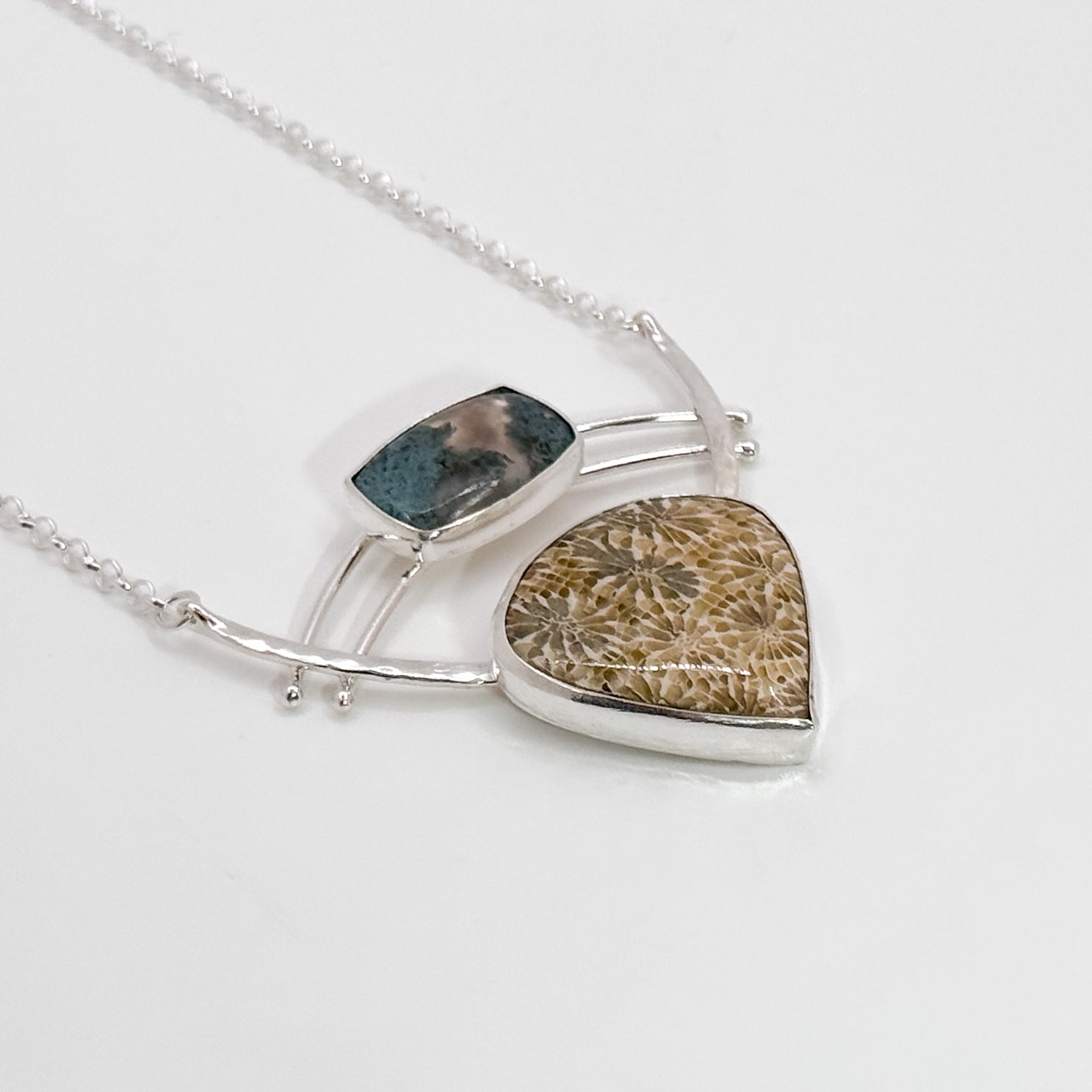 Jovie Choker with Fossilized Coral & blue moss Agate necklace