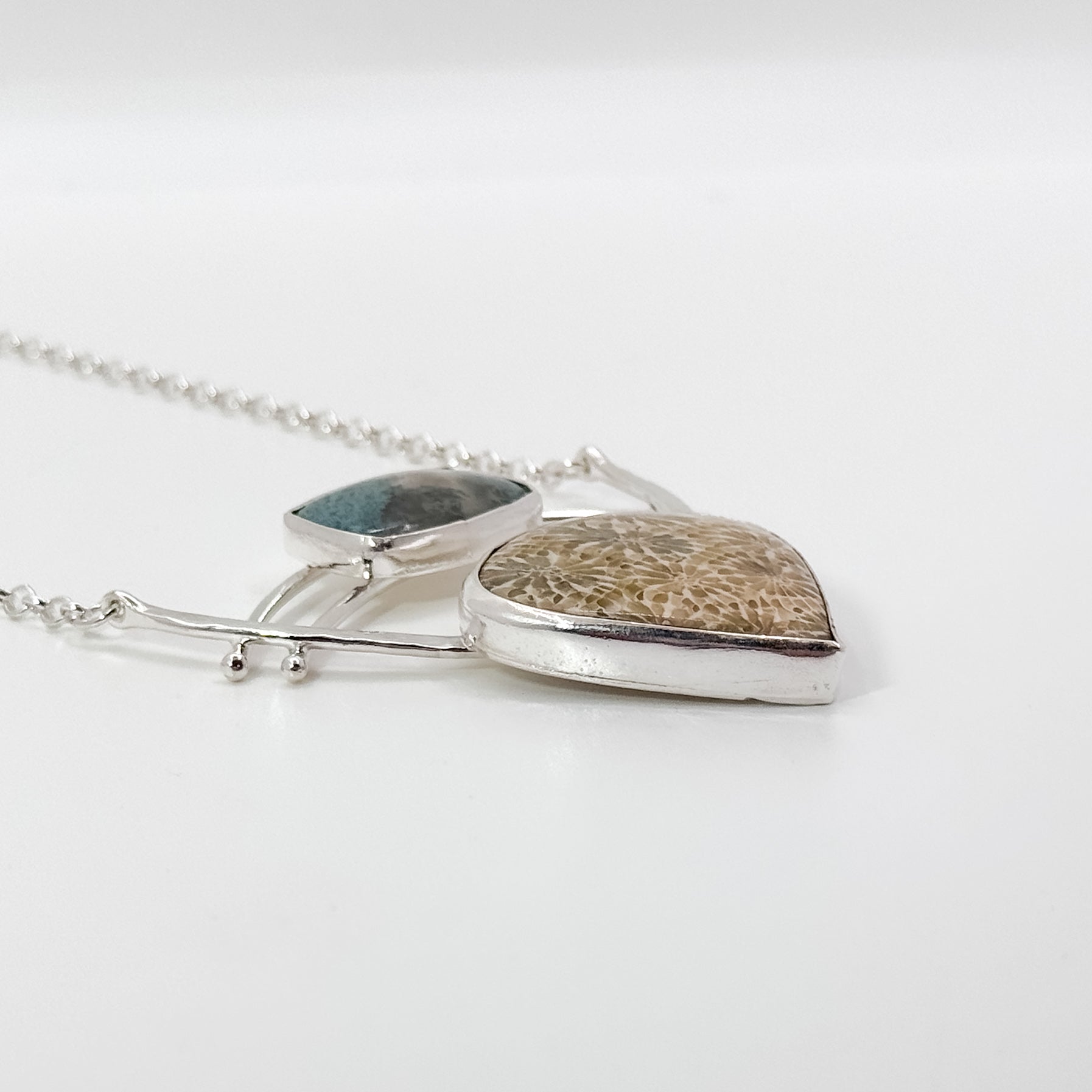 Jovie Choker with Fossilized Coral & blue moss Agate necklace