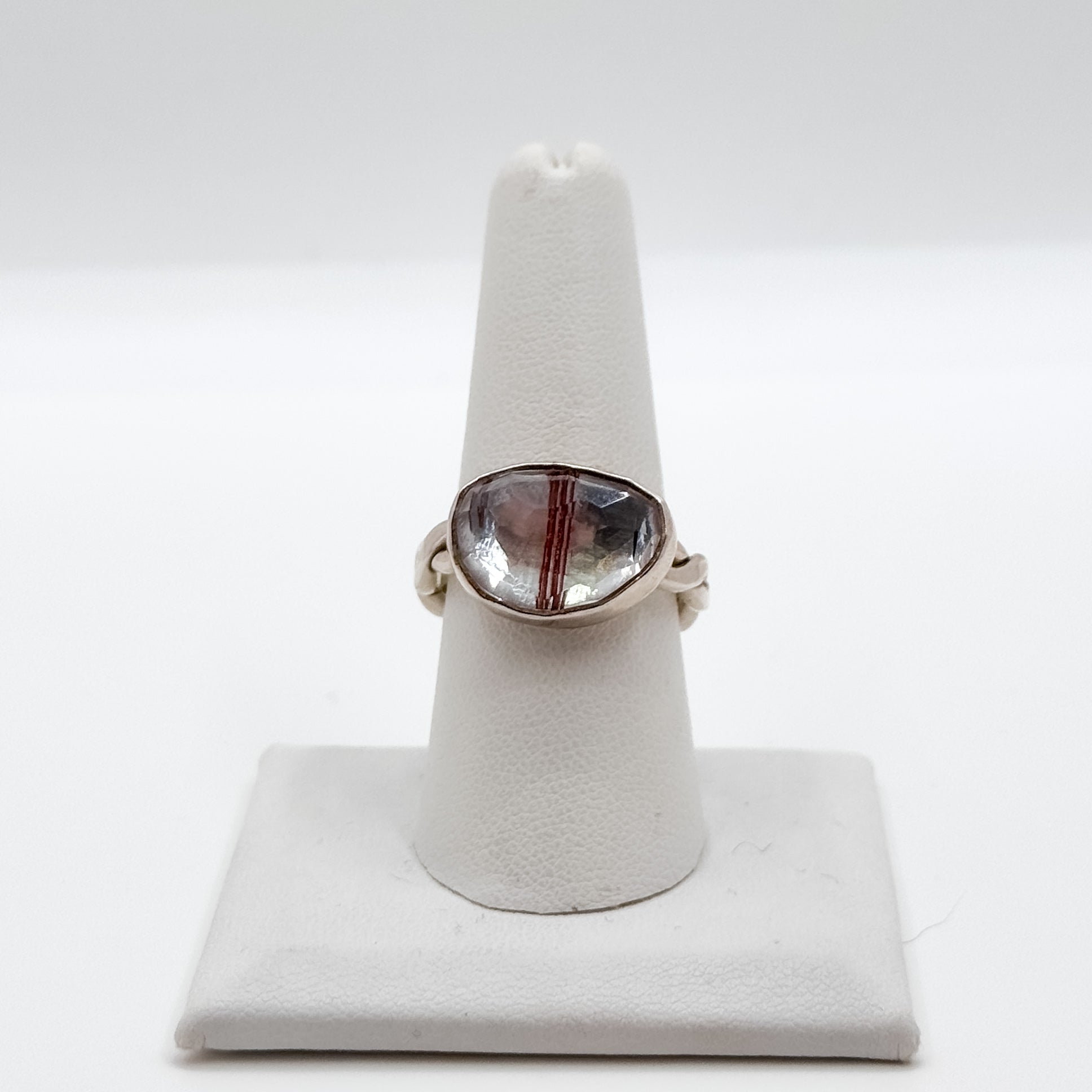 Red hematite quartz double twisted band ring