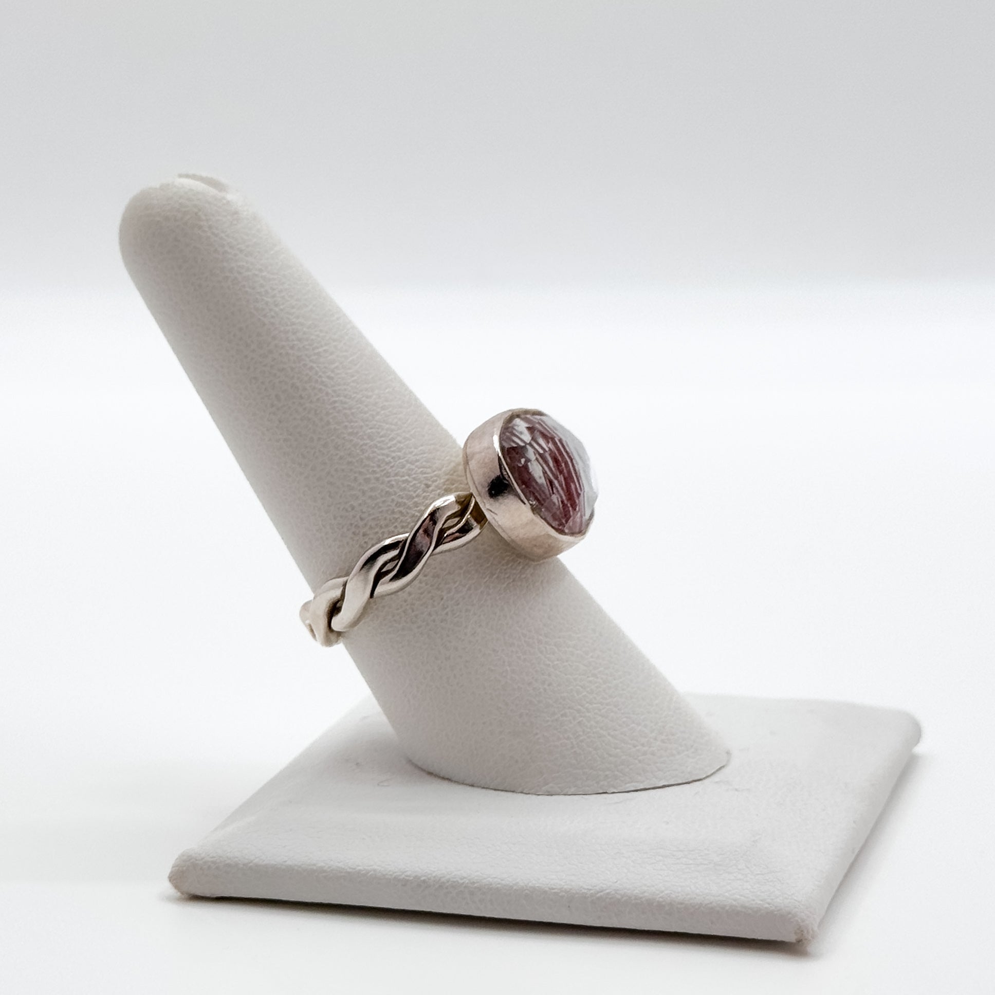 Red hematite quartz double twisted band ring