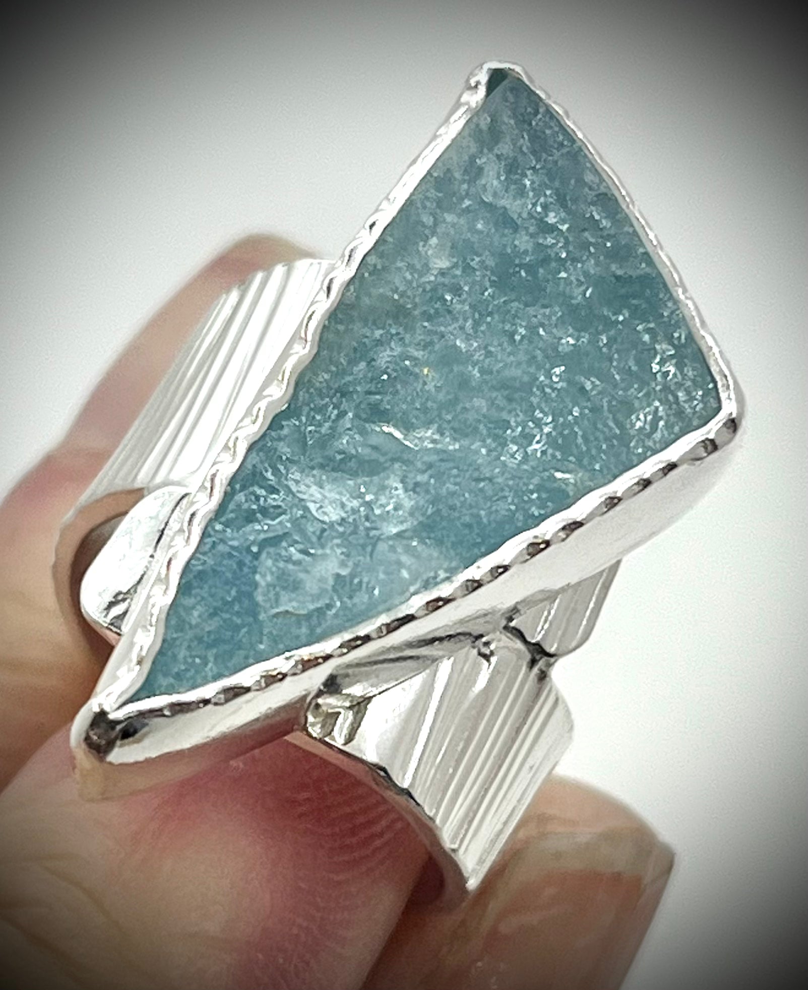 Large Natural Surface Aquamarine Wrap Ring