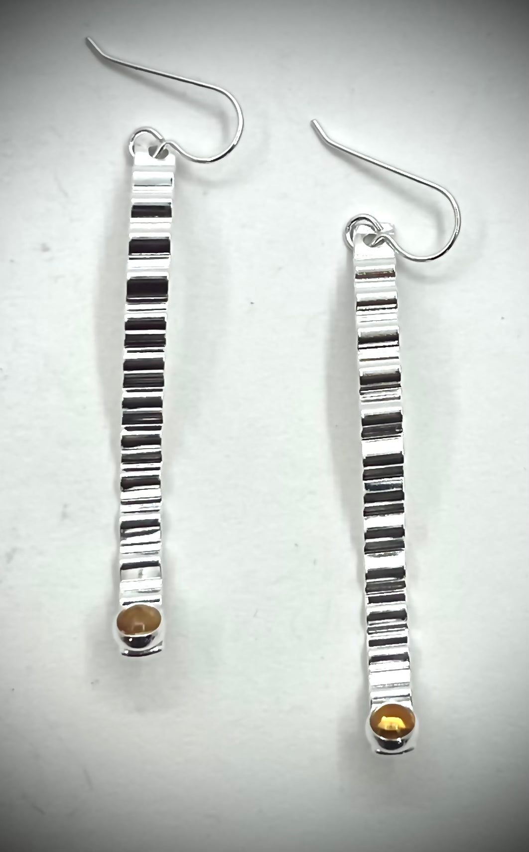 Long Corrugated Wave Earrings with Citrine