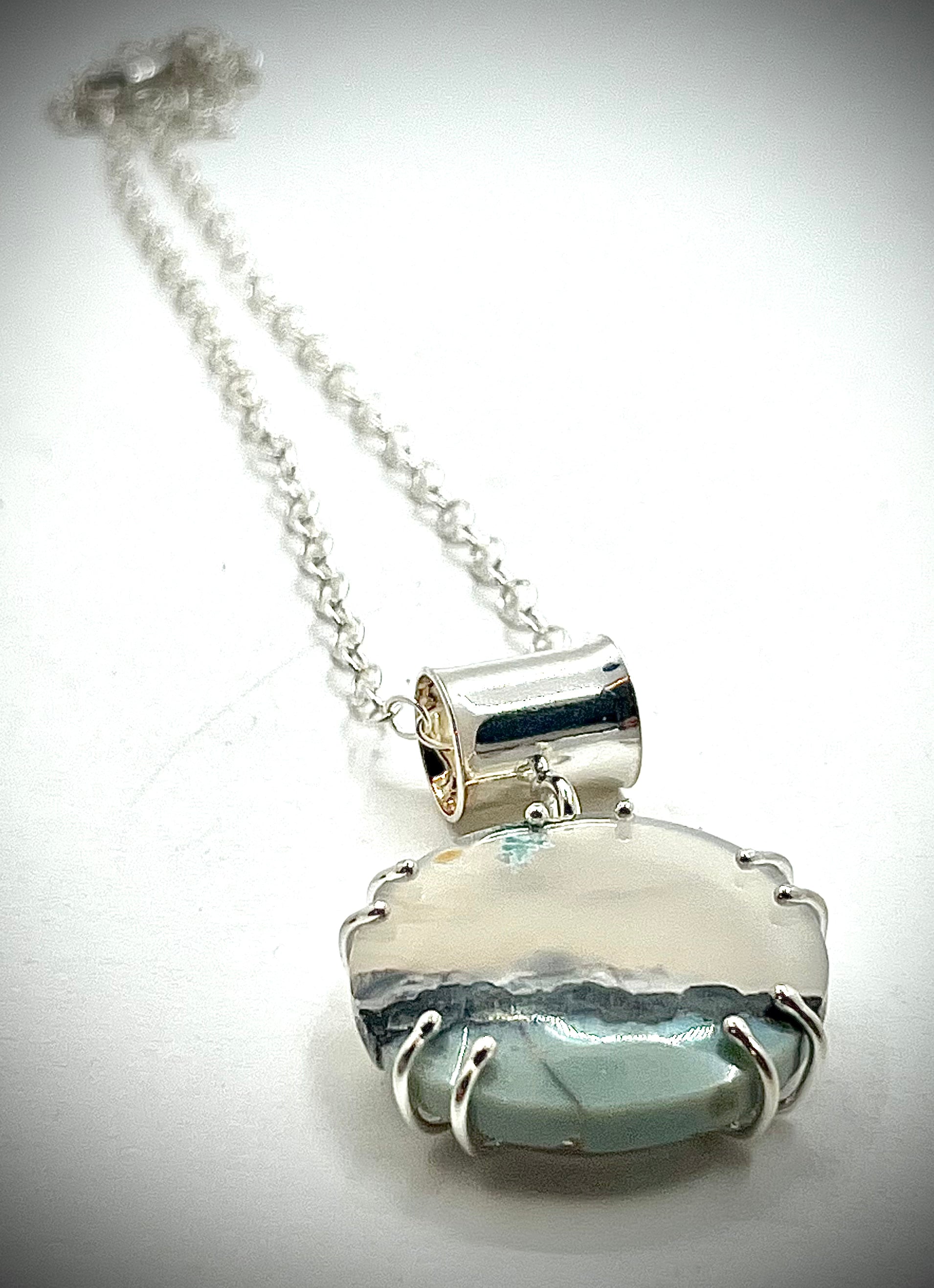 Double Prong Moss Agate Necklace