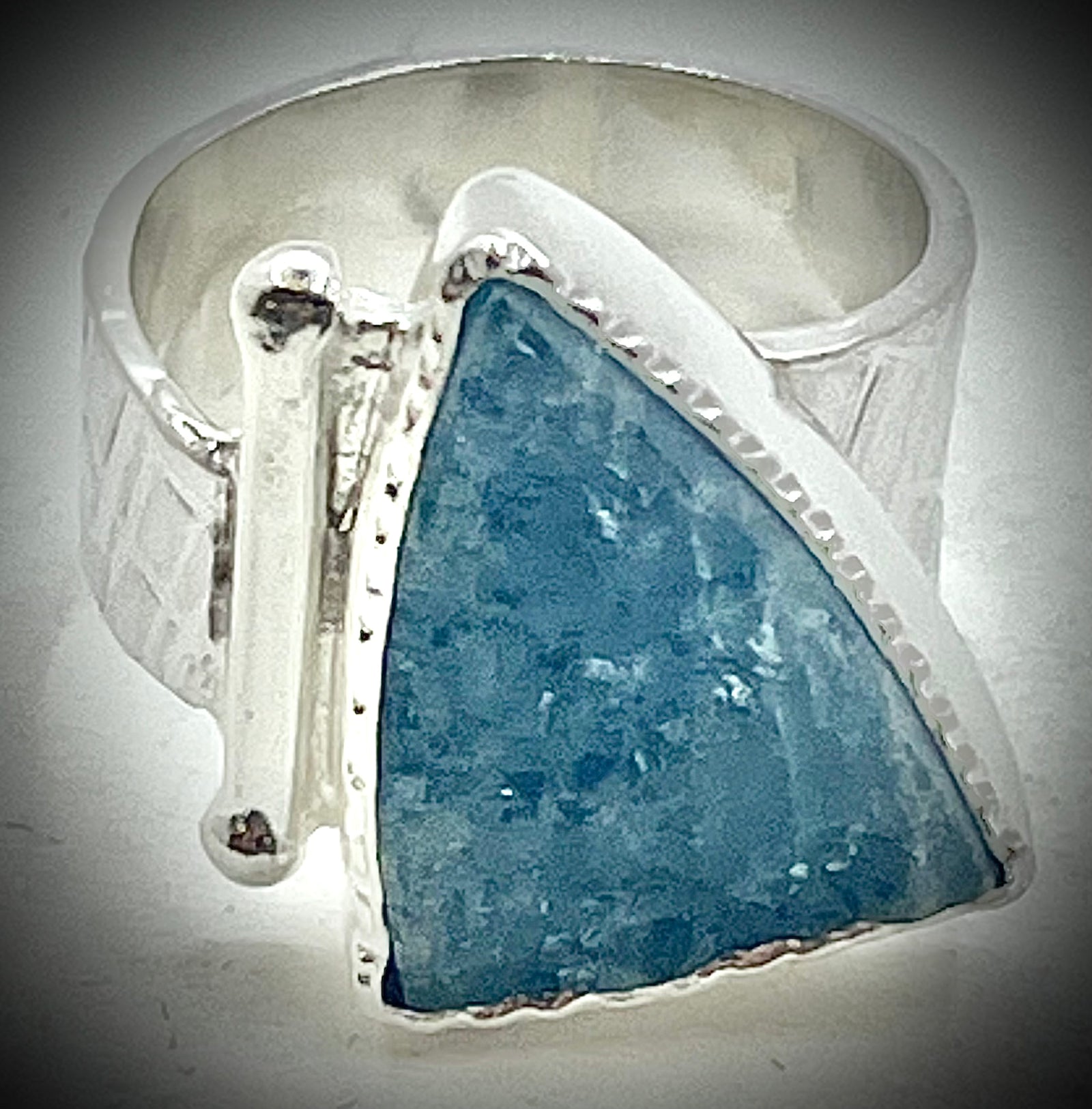 Natural Surface Aquamarine Sidebar Ring