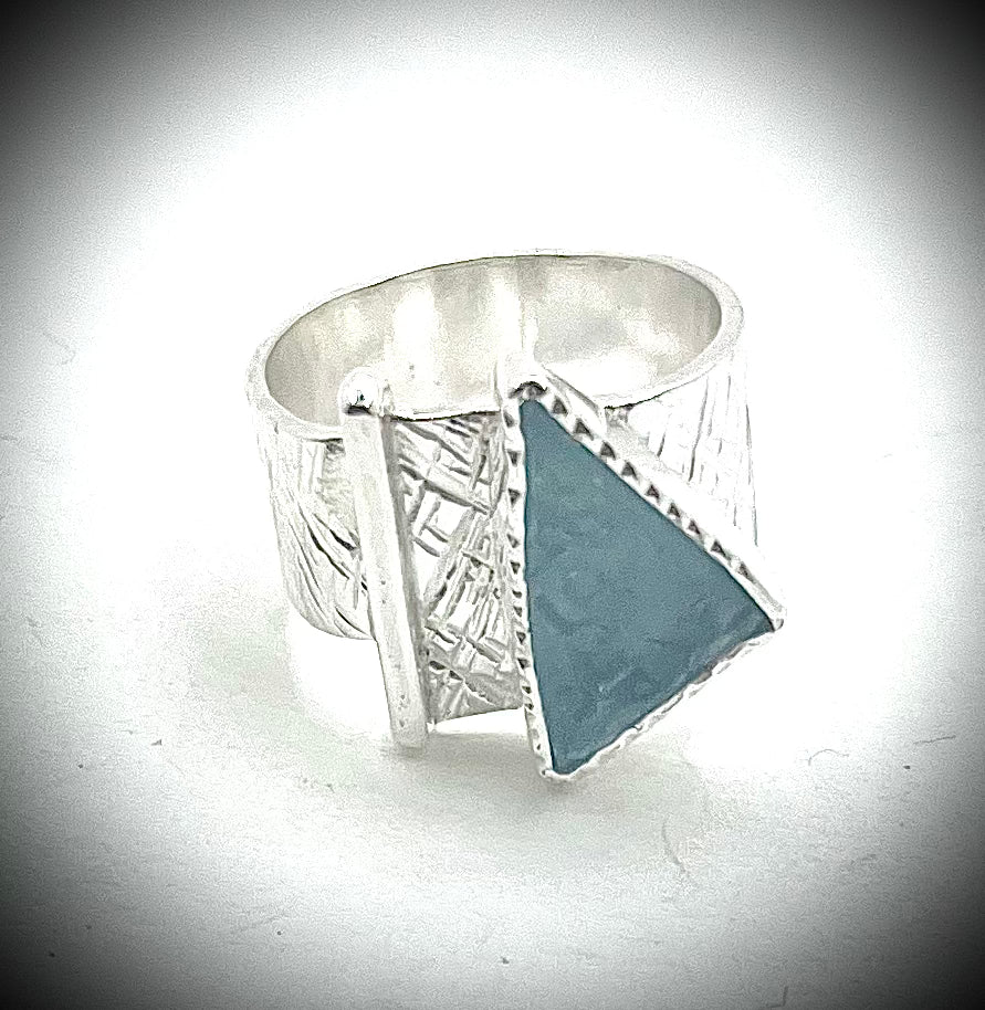 Cross-Hatched Natural Surface Aquamarine Ring