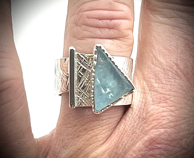 Cross-Hatched Natural Surface Aquamarine Ring