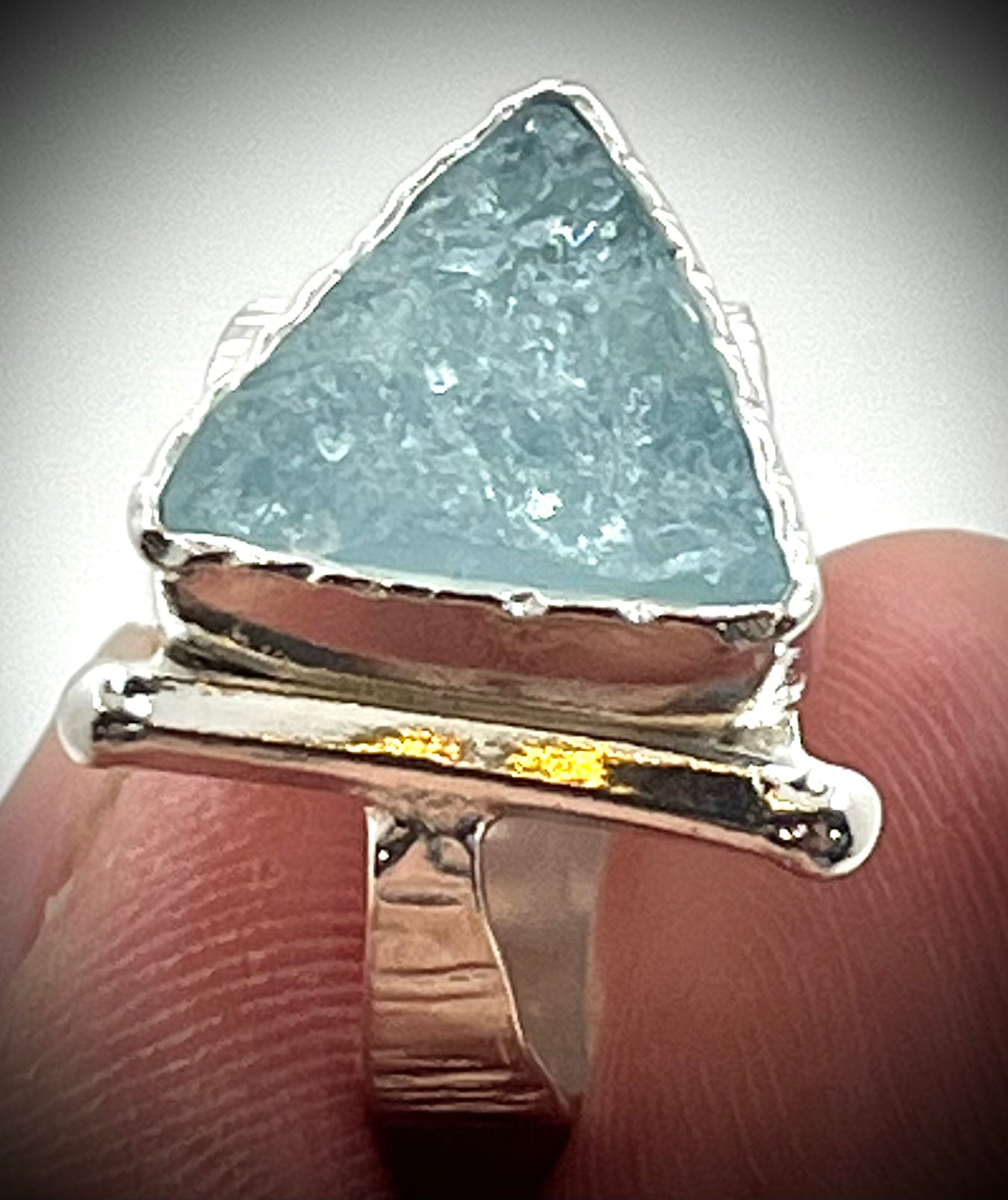 Natural Surface Aquamarine Boiler Chip Ring