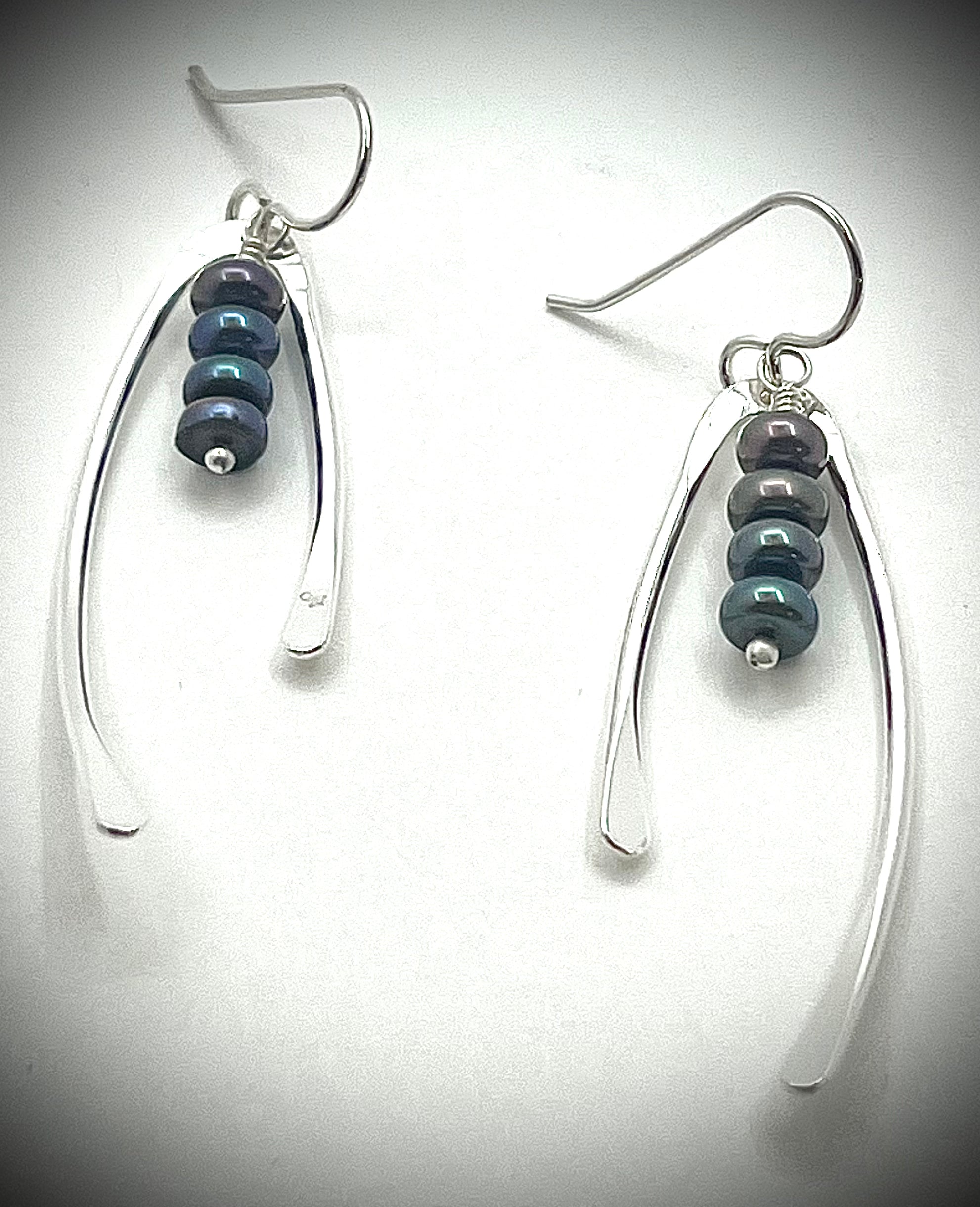 Sterling Wishbone Earrings with Pearls