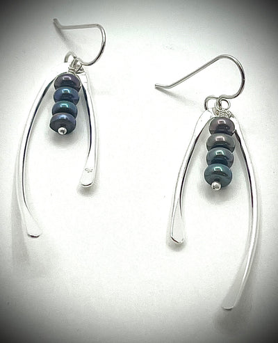 Sterling Wishbone Earrings with Pearls