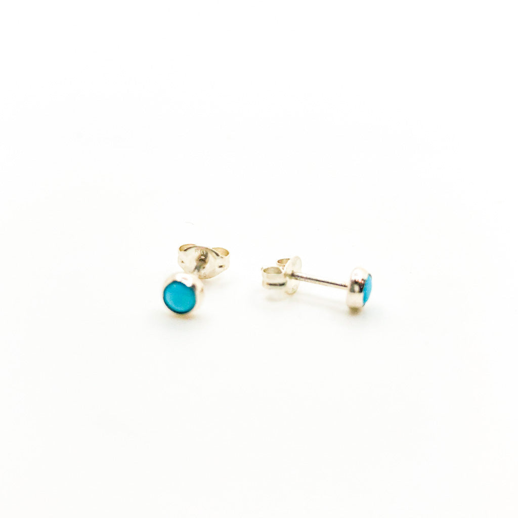 side angle view of 4mm Turquoise Studs by Judie Raiford