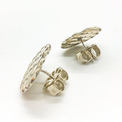 back view ofsterling silver Corrugated Series Disc Earrings by Judie Raiford