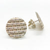 front and side view of sterling silver Corrugated Series Disc Earrings by Judie Raiford